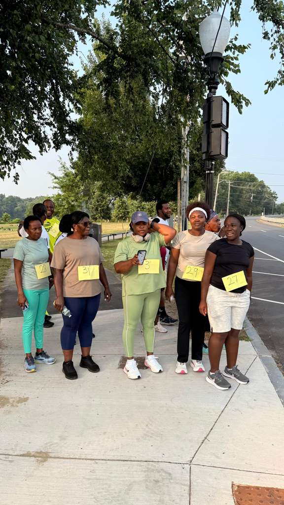 Community fitness group with race bibs